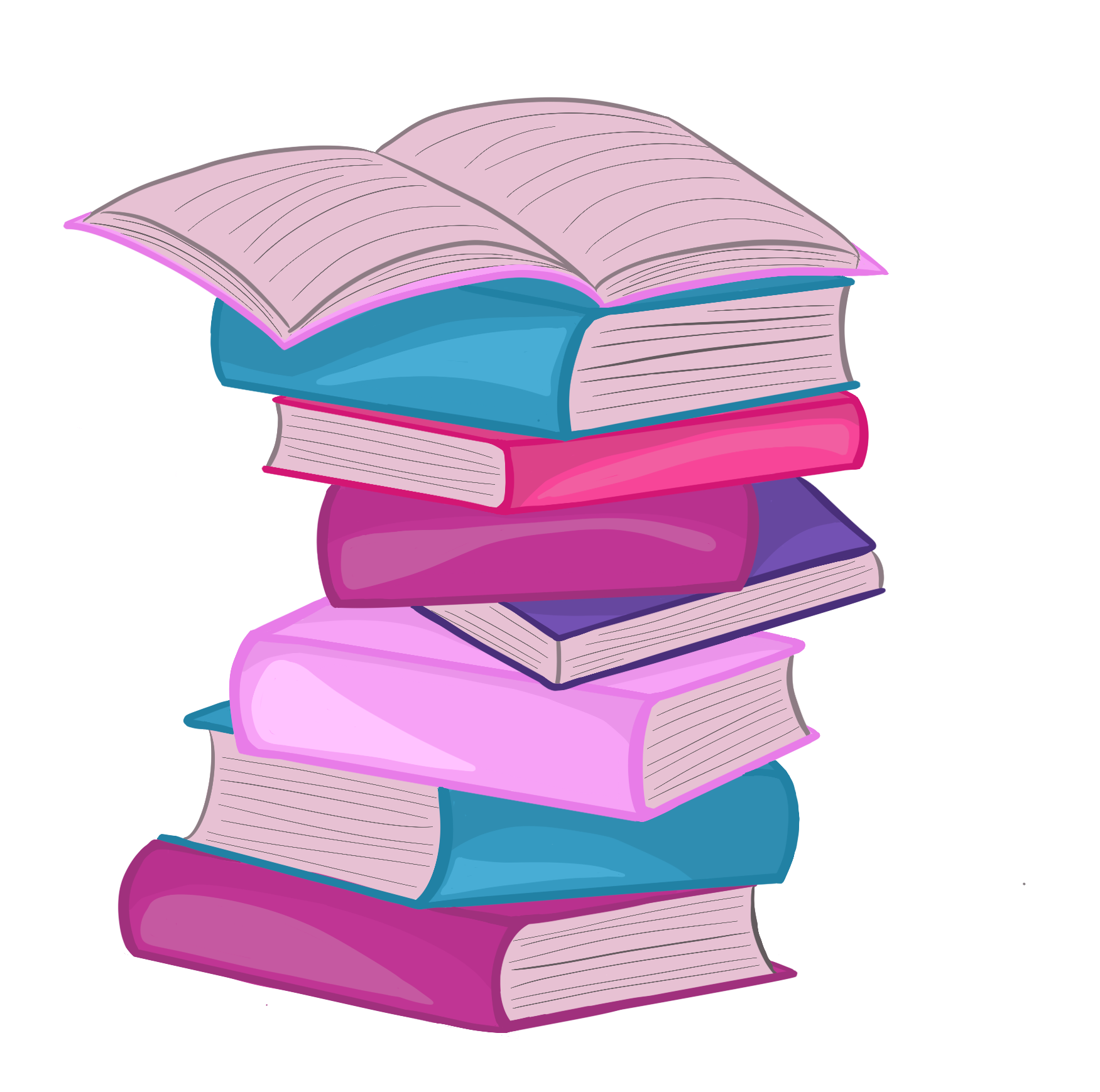 Decorative digital illustration of a stack of books. 
